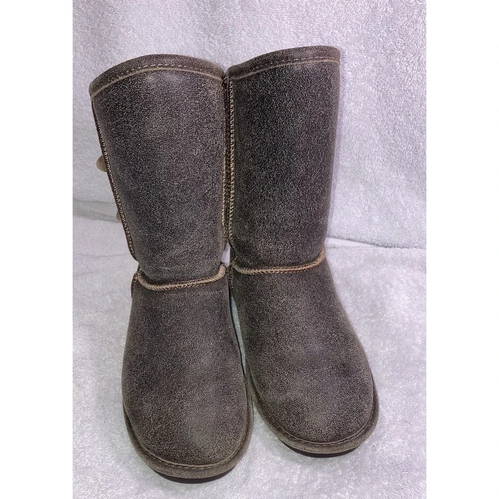Bearpaw Womens Boots‎ Size 7 Brown Knit Mid Calf Sheepskin Lined Winter Cozy